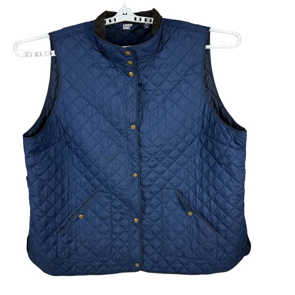 Lands End Womens Quilted Vest Size 3X Navy Blue PRIMALOFT Insulated Outerwear
